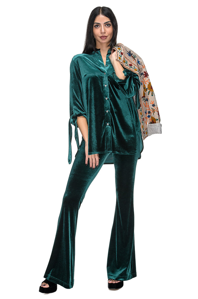 CAMICIA VELLUTO LISCIO VERDE SMERALDO BOLDETTI