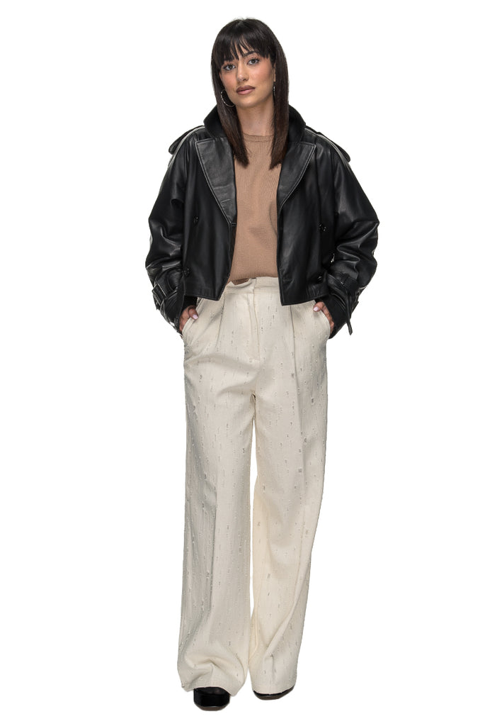 TRENCH CORTO PELLE NERA 3+1 FIT