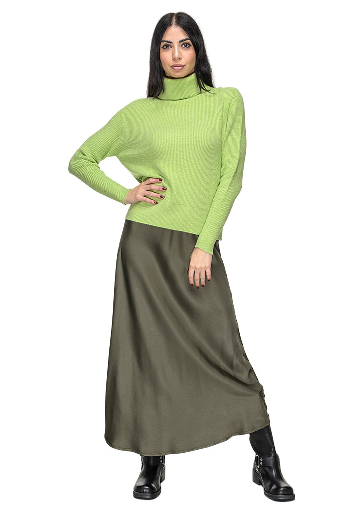 MAGLIONE A COLLO ALTO VERDE ACIDO ERIKA