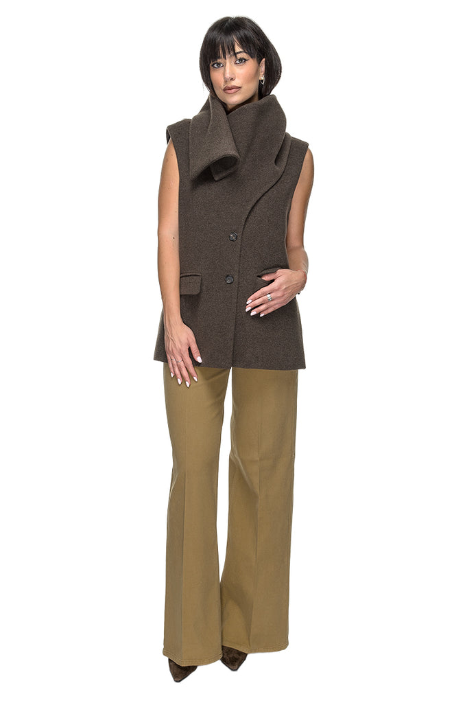 GILET CON SCIARPA LEGNO MISTO LANA SU