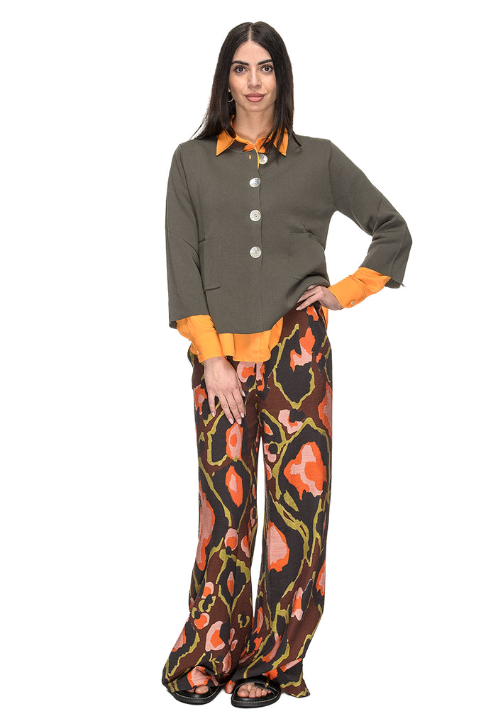 PANTALONE FIORI FONDO CIOCCOLATO BSB