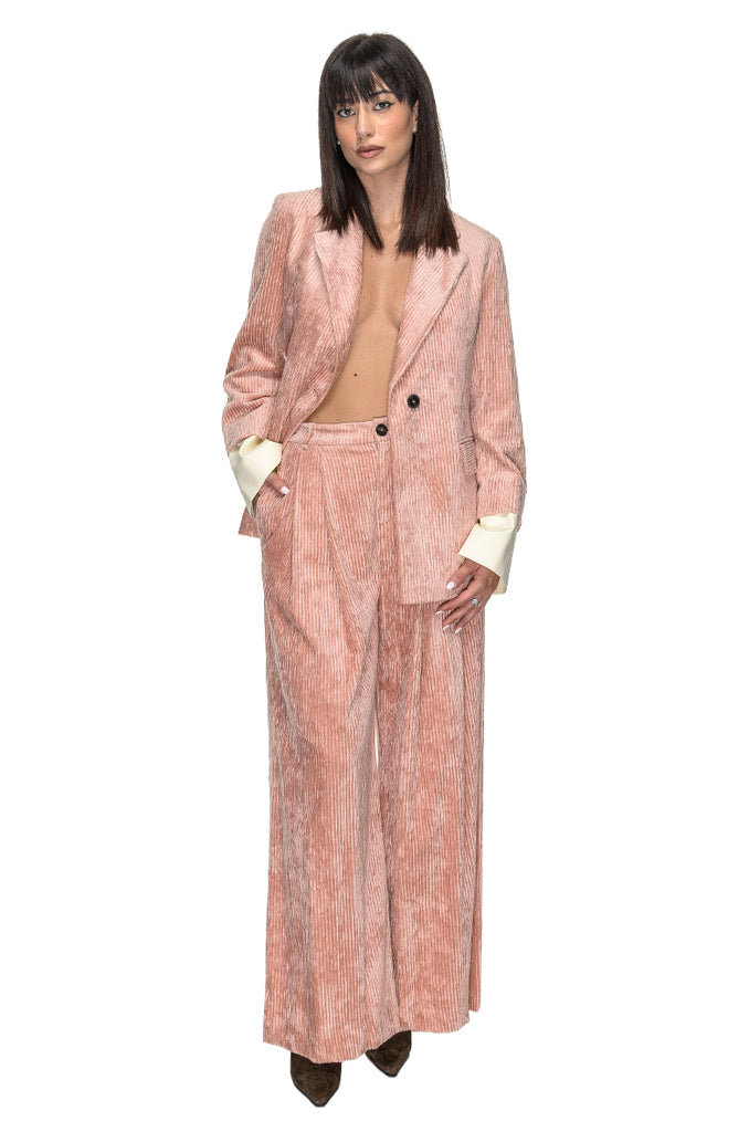 PANTALONE PALAZZO VELLUTO A COSTE ROSA PHISIQUE DU ROLE
