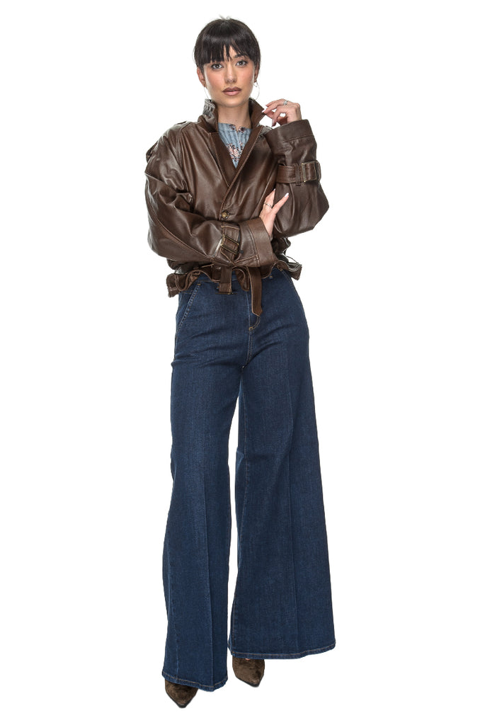 TRENCH CORTO PELLE CIOCCOLATO 3+1 FIT