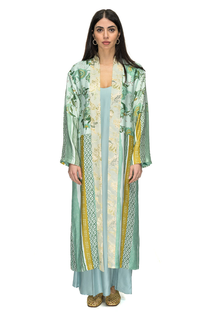KIMONO LUNGO FANTASIA VERDEACQUA WU SIDE