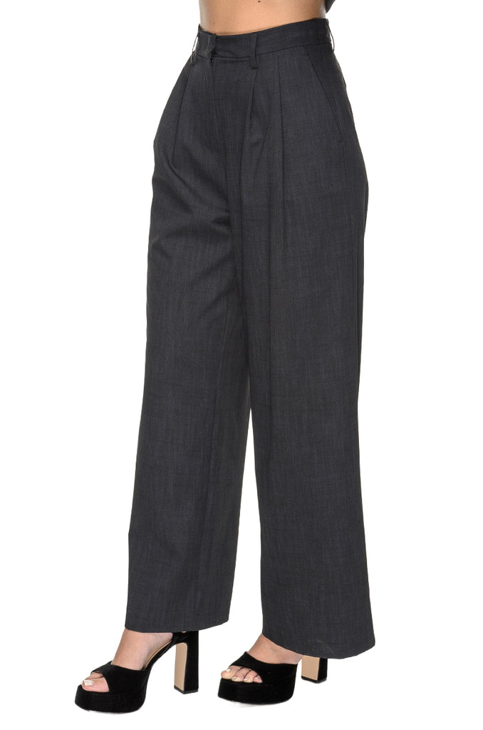 PANTALONE PALAZZO CON PINCES NERO SU