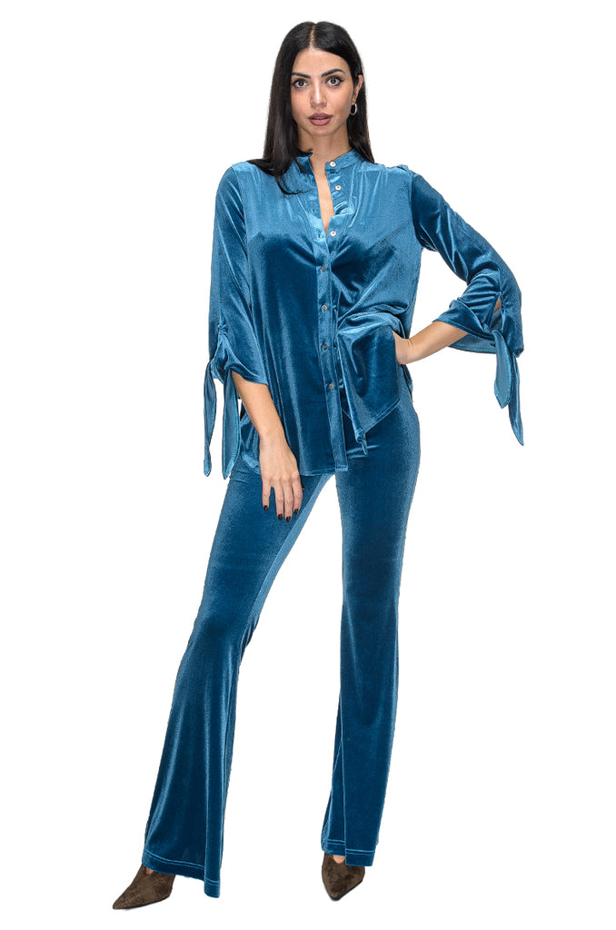 CAMICIA VELLUTO LISCIO AZZURRO BOLDETTI