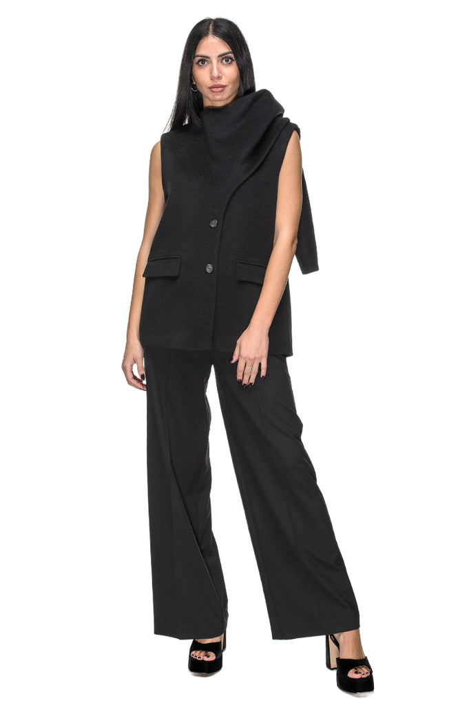 GILET MISTO LANA CON SCIARPA NERO SU