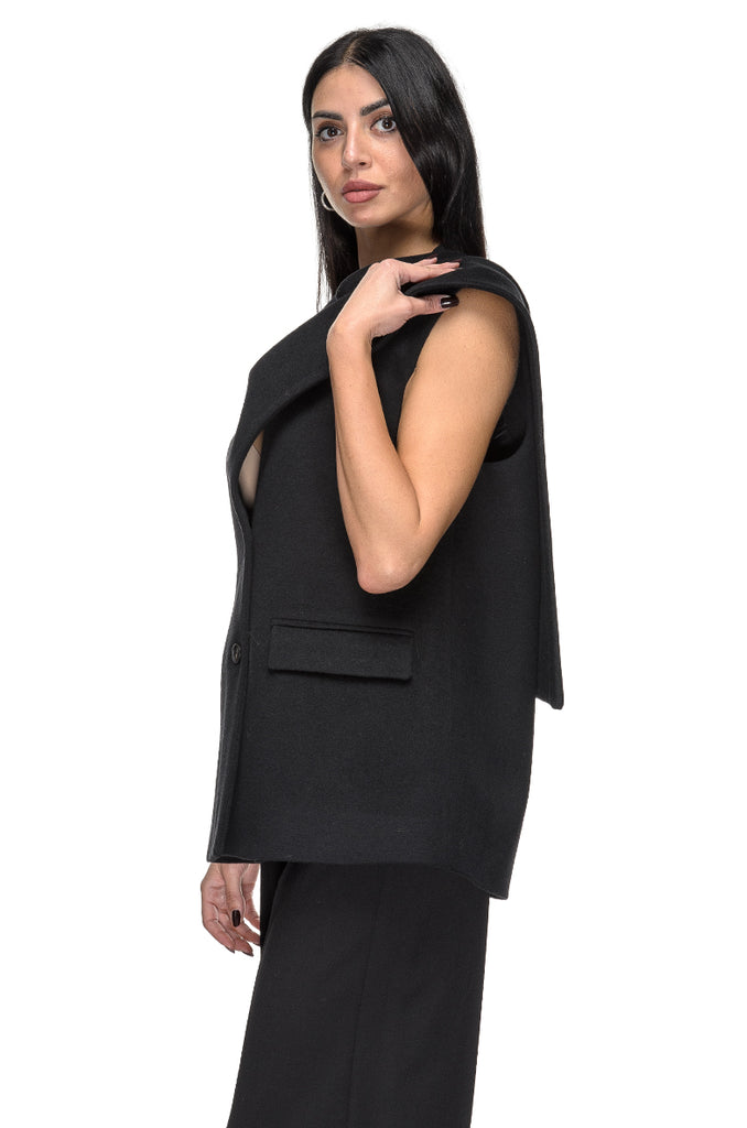 GILET MISTO LANA CON SCIARPA NERO SU