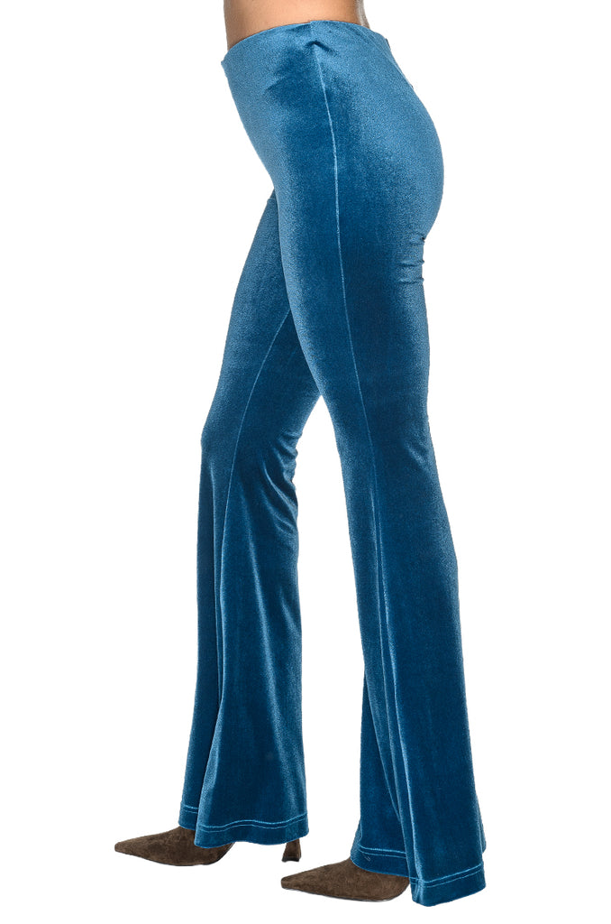 PANTALONE A ZAMPA VELLUTO LISCIO AZZURRO BOLDETTI