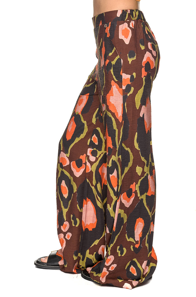 PANTALONE FIORI FONDO CIOCCOLATO BSB