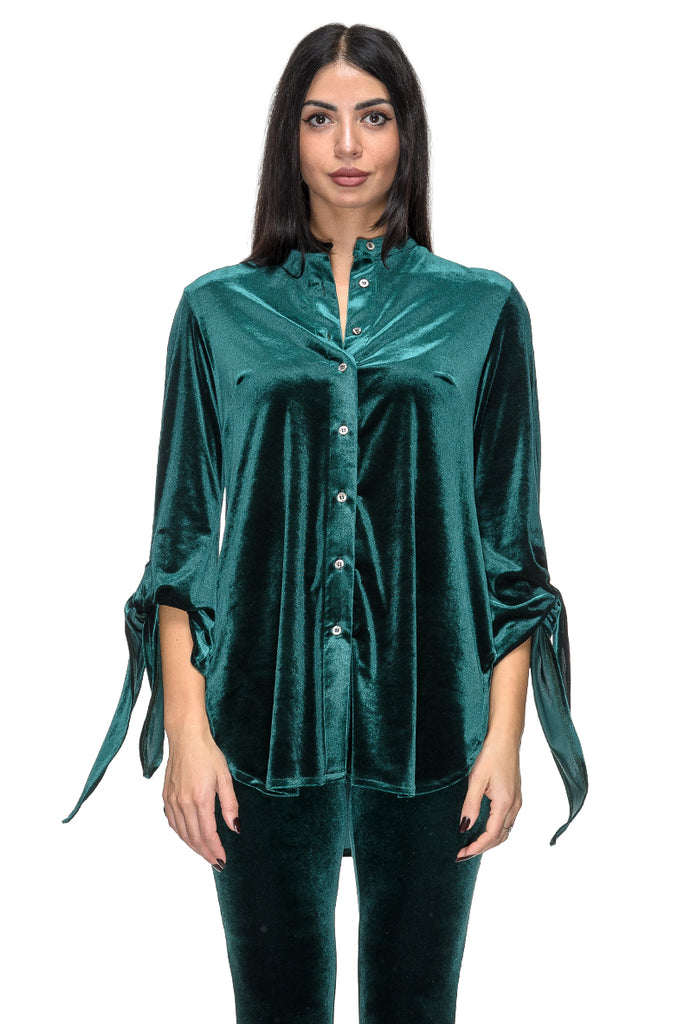 CAMICIA VELLUTO LISCIO VERDE SMERALDO BOLDETTI