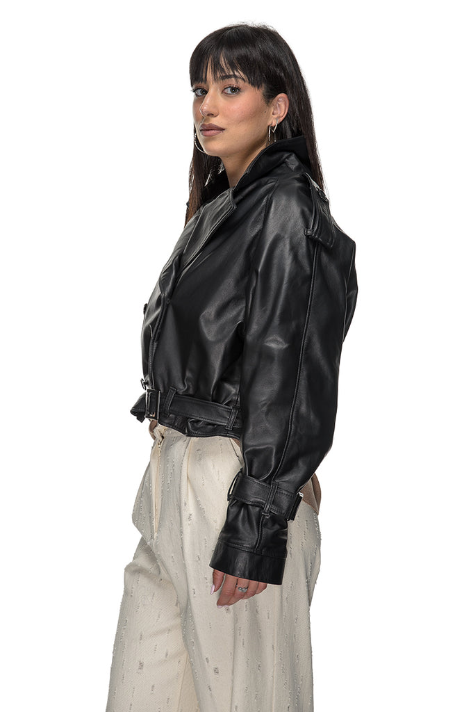 TRENCH CORTO PELLE NERA 3+1 FIT