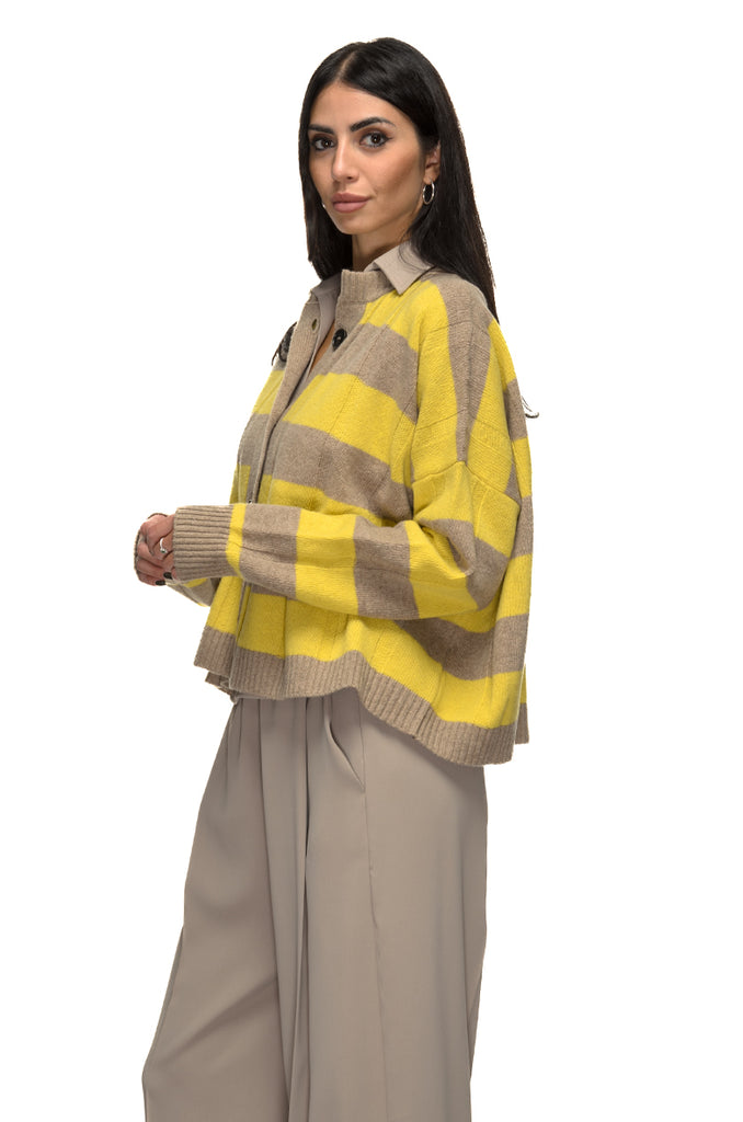 CARDIGAN LANA MERINOS RIGATO YELLOW PHISIQUE DU ROLE