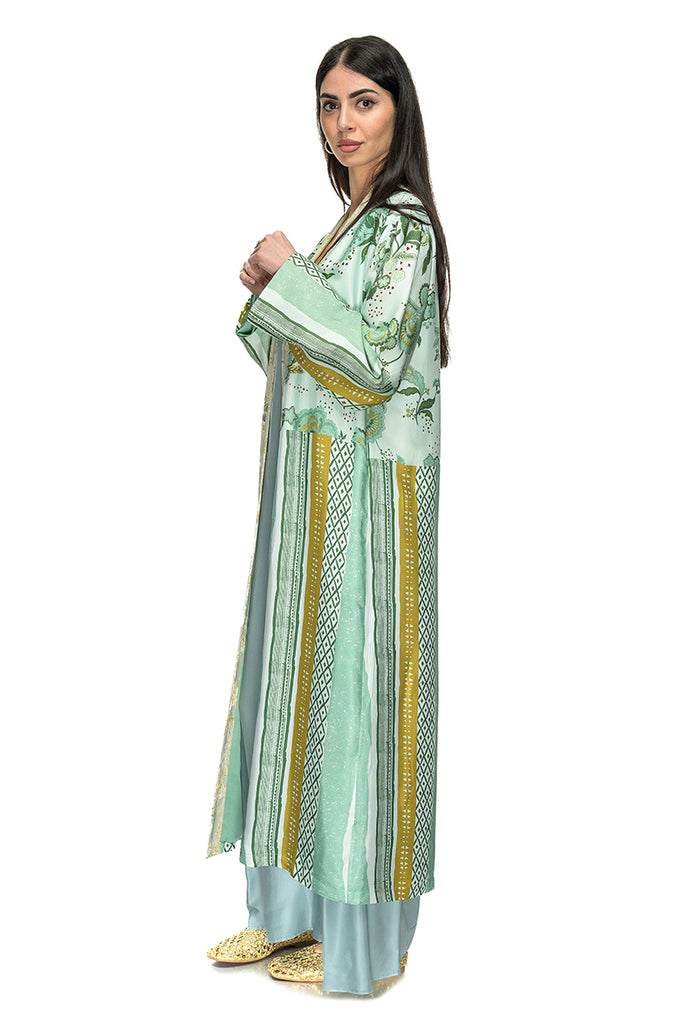KIMONO LUNGO FANTASIA VERDEACQUA WU SIDE