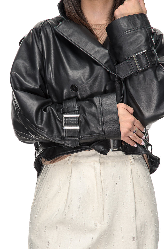 TRENCH CORTO PELLE NERA 3+1 FIT