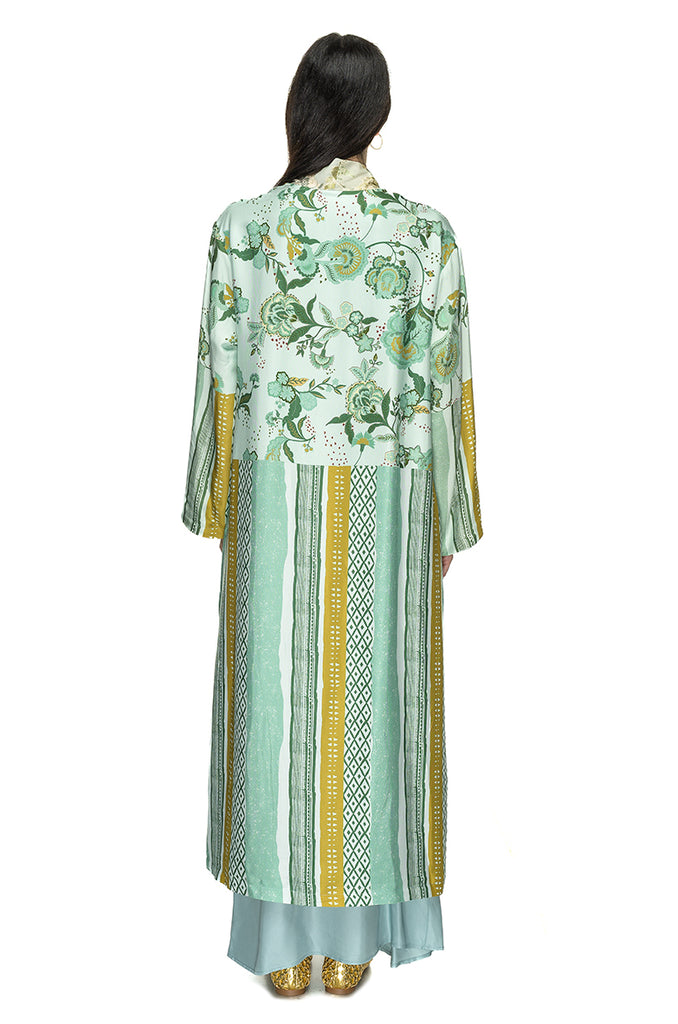 KIMONO LUNGO FANTASIA VERDEACQUA WU SIDE