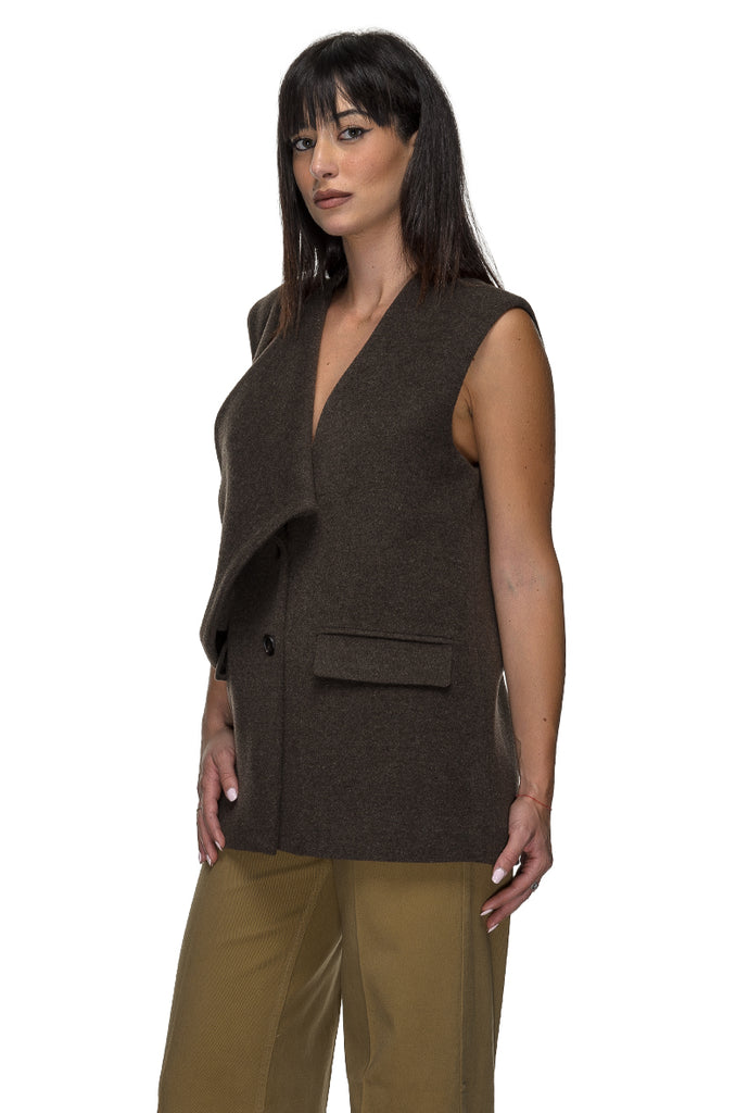 GILET CON SCIARPA LEGNO MISTO LANA SU
