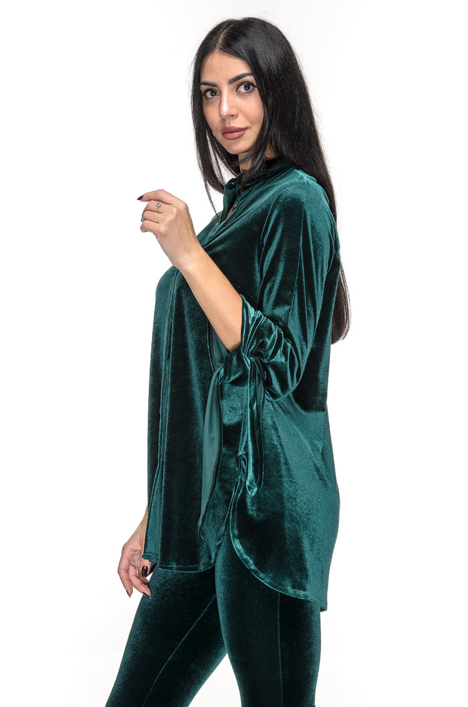 CAMICIA VELLUTO LISCIO VERDE SMERALDO BOLDETTI