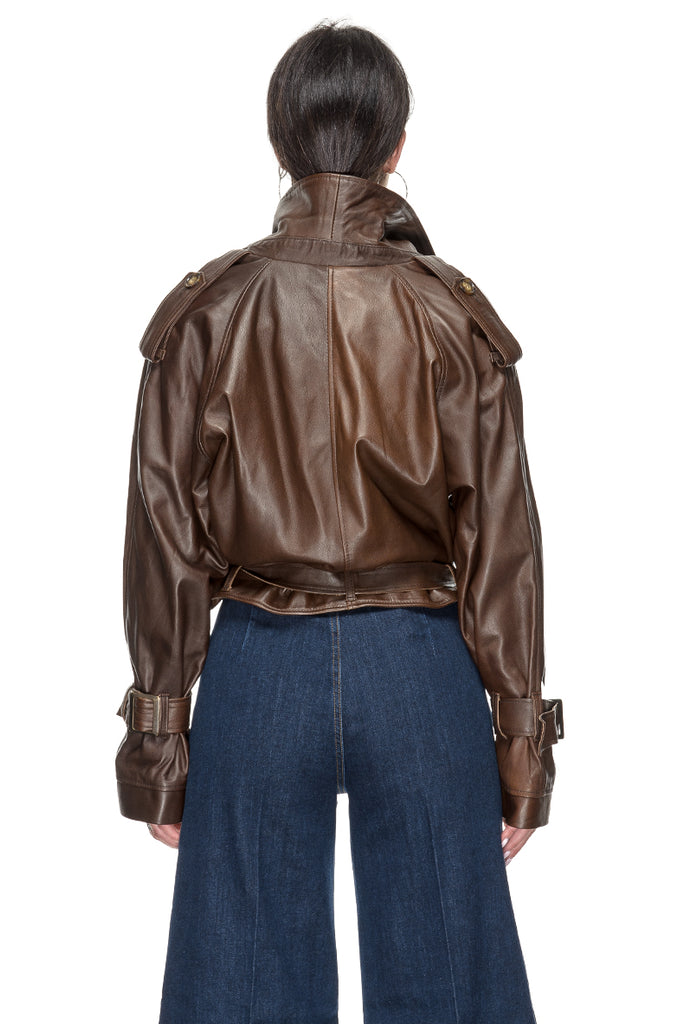 TRENCH CORTO PELLE CIOCCOLATO 3+1 FIT