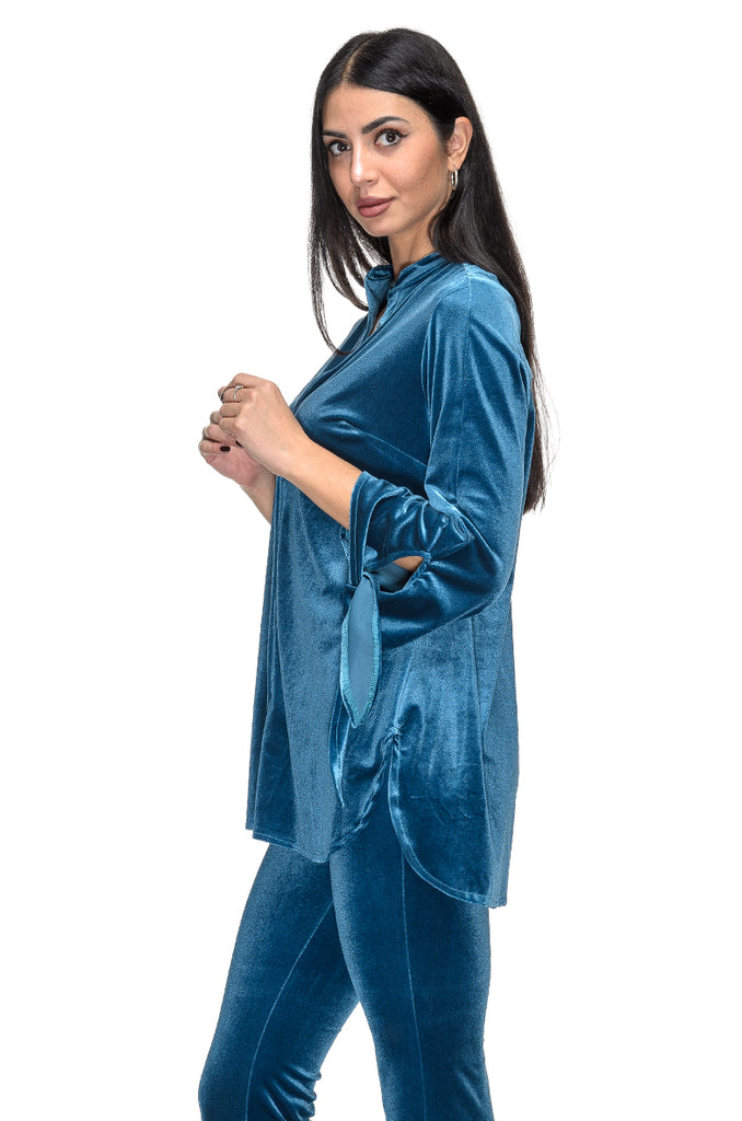 CAMICIA VELLUTO LISCIO AZZURRO BOLDETTI