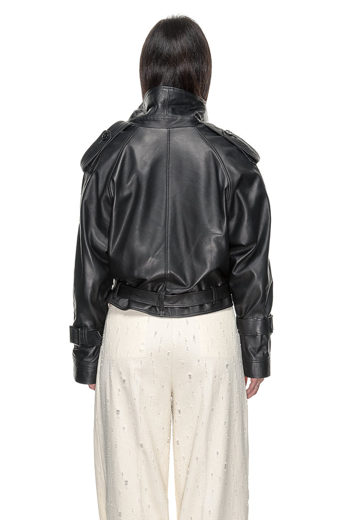 TRENCH CORTO PELLE NERA 3+1 FIT