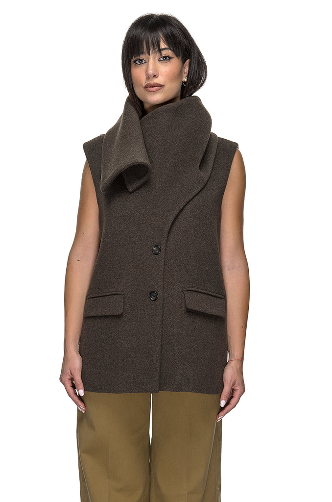 GILET CON SCIARPA LEGNO MISTO LANA SU