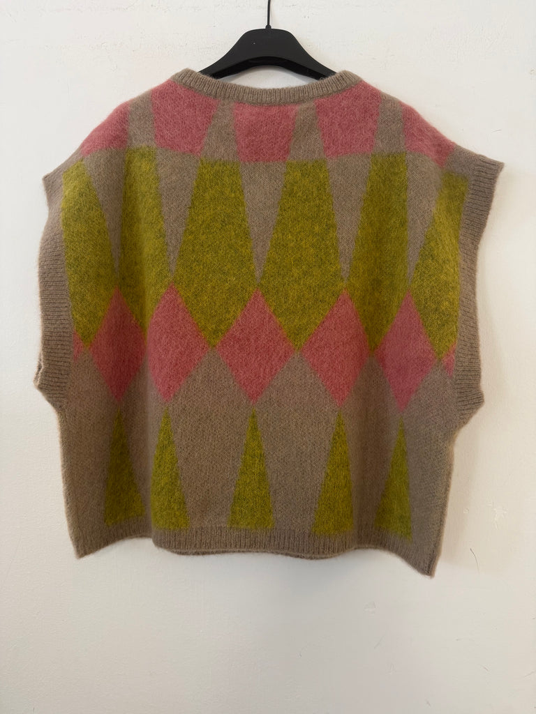 GEOMETRIC JAQUARD VEST BABY ALPACA PHISIQUE DU ROLE